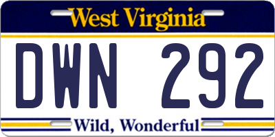 WV license plate DWN292
