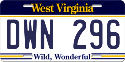 WV license plate DWN296
