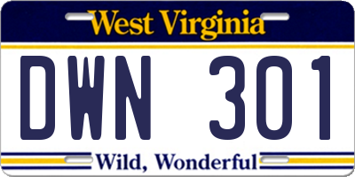 WV license plate DWN301