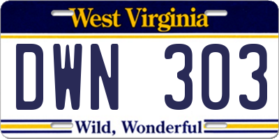 WV license plate DWN303