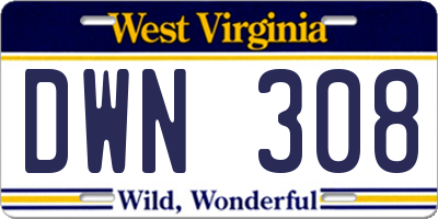 WV license plate DWN308