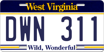 WV license plate DWN311
