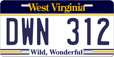 WV license plate DWN312