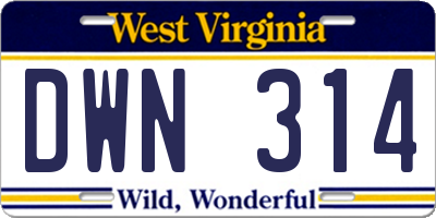 WV license plate DWN314