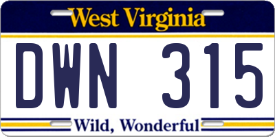 WV license plate DWN315