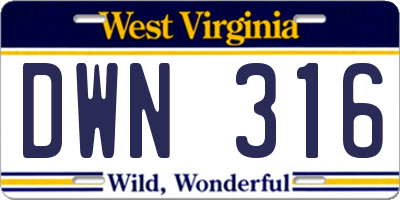 WV license plate DWN316