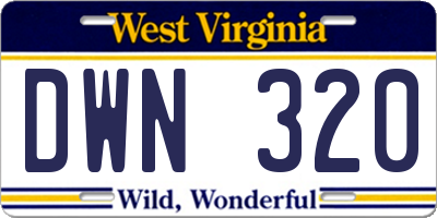 WV license plate DWN320