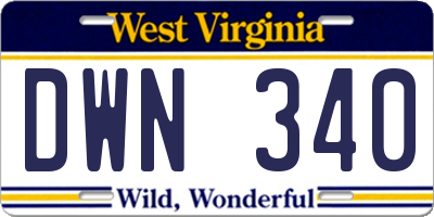WV license plate DWN340