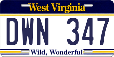 WV license plate DWN347