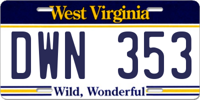 WV license plate DWN353
