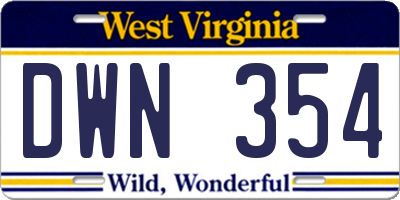 WV license plate DWN354