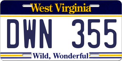 WV license plate DWN355