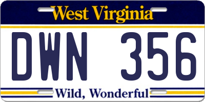 WV license plate DWN356