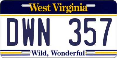 WV license plate DWN357