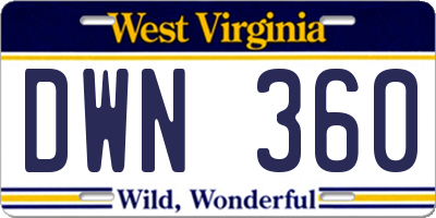 WV license plate DWN360