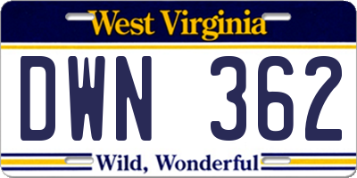 WV license plate DWN362