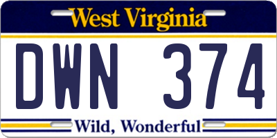 WV license plate DWN374