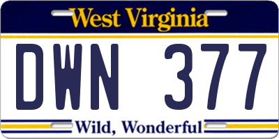 WV license plate DWN377