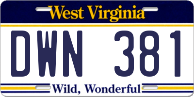 WV license plate DWN381