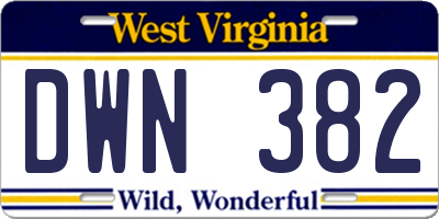 WV license plate DWN382