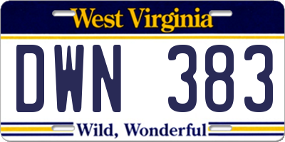 WV license plate DWN383