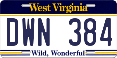 WV license plate DWN384