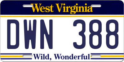 WV license plate DWN388