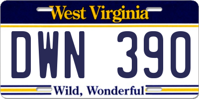 WV license plate DWN390