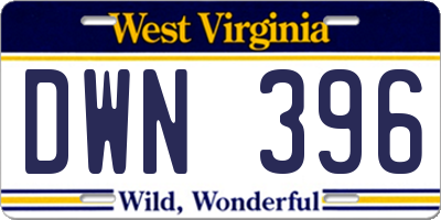 WV license plate DWN396