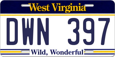 WV license plate DWN397