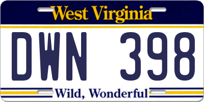 WV license plate DWN398