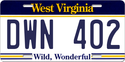 WV license plate DWN402