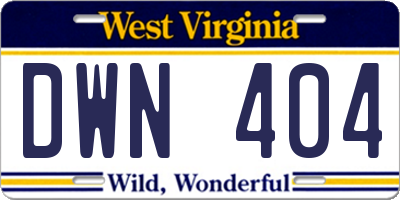 WV license plate DWN404