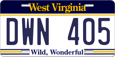 WV license plate DWN405