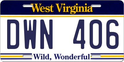 WV license plate DWN406