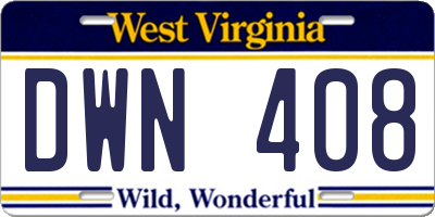 WV license plate DWN408