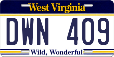 WV license plate DWN409