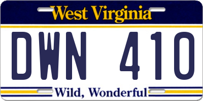WV license plate DWN410