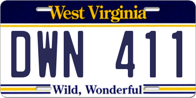 WV license plate DWN411
