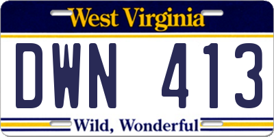 WV license plate DWN413