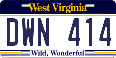 WV license plate DWN414