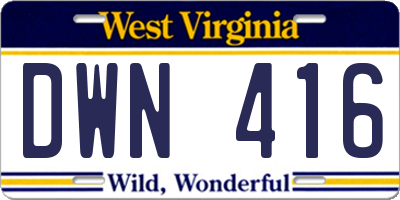 WV license plate DWN416