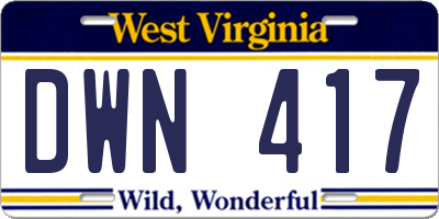 WV license plate DWN417