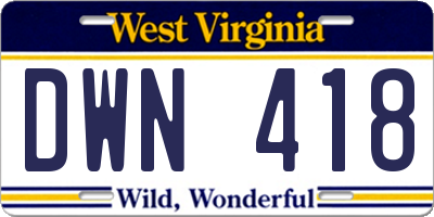 WV license plate DWN418