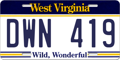 WV license plate DWN419