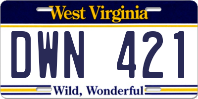 WV license plate DWN421