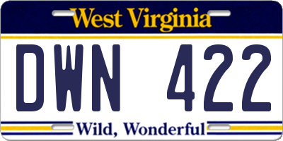 WV license plate DWN422