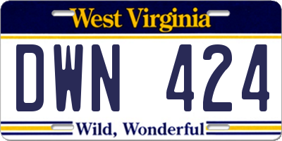 WV license plate DWN424