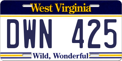 WV license plate DWN425