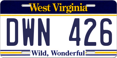 WV license plate DWN426
